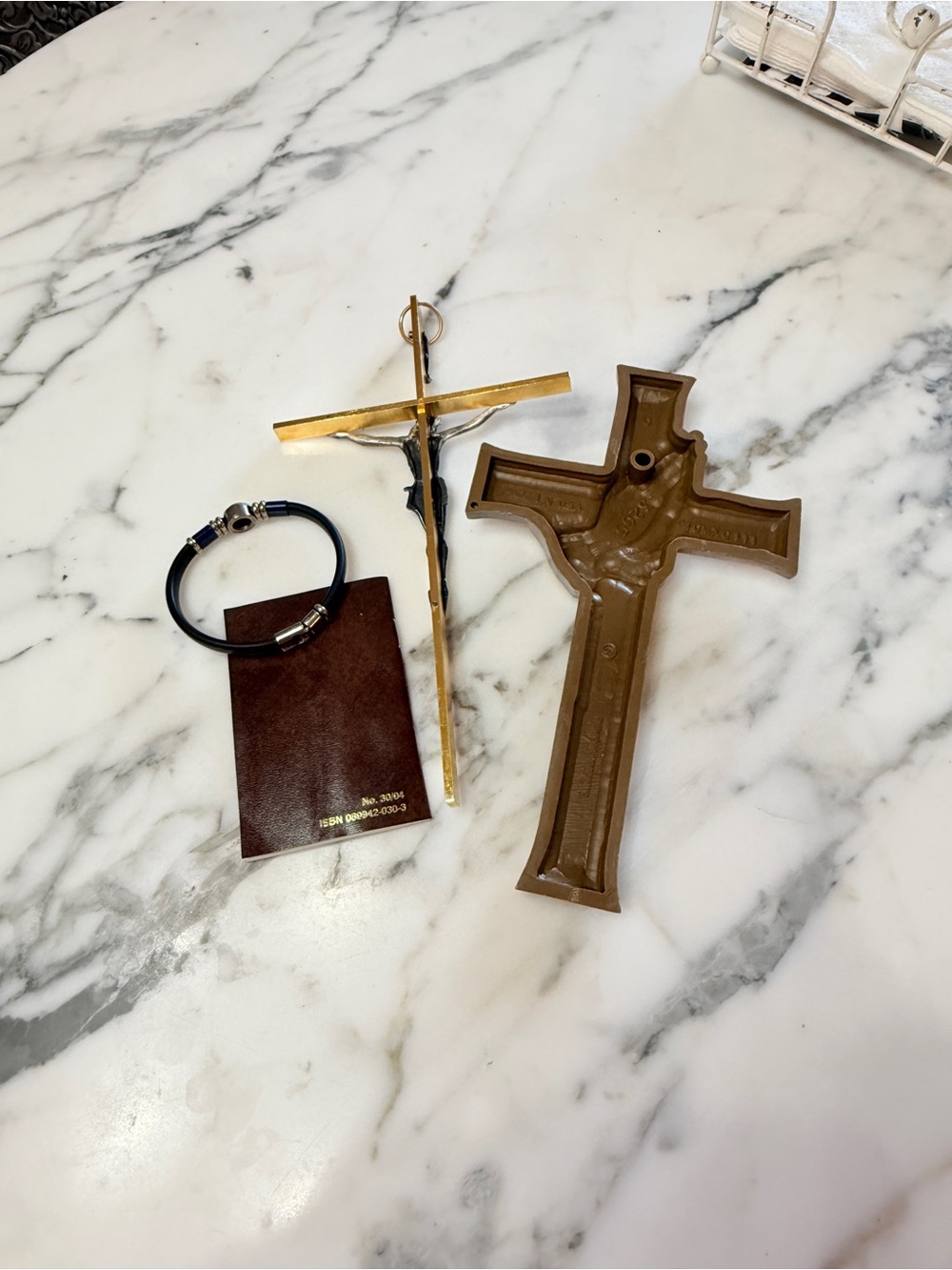 MCM Gold & Silver Crucifix Set w/ Praying Hands Cross, Italian Bracelet & Prayer - Picture 7 of 16